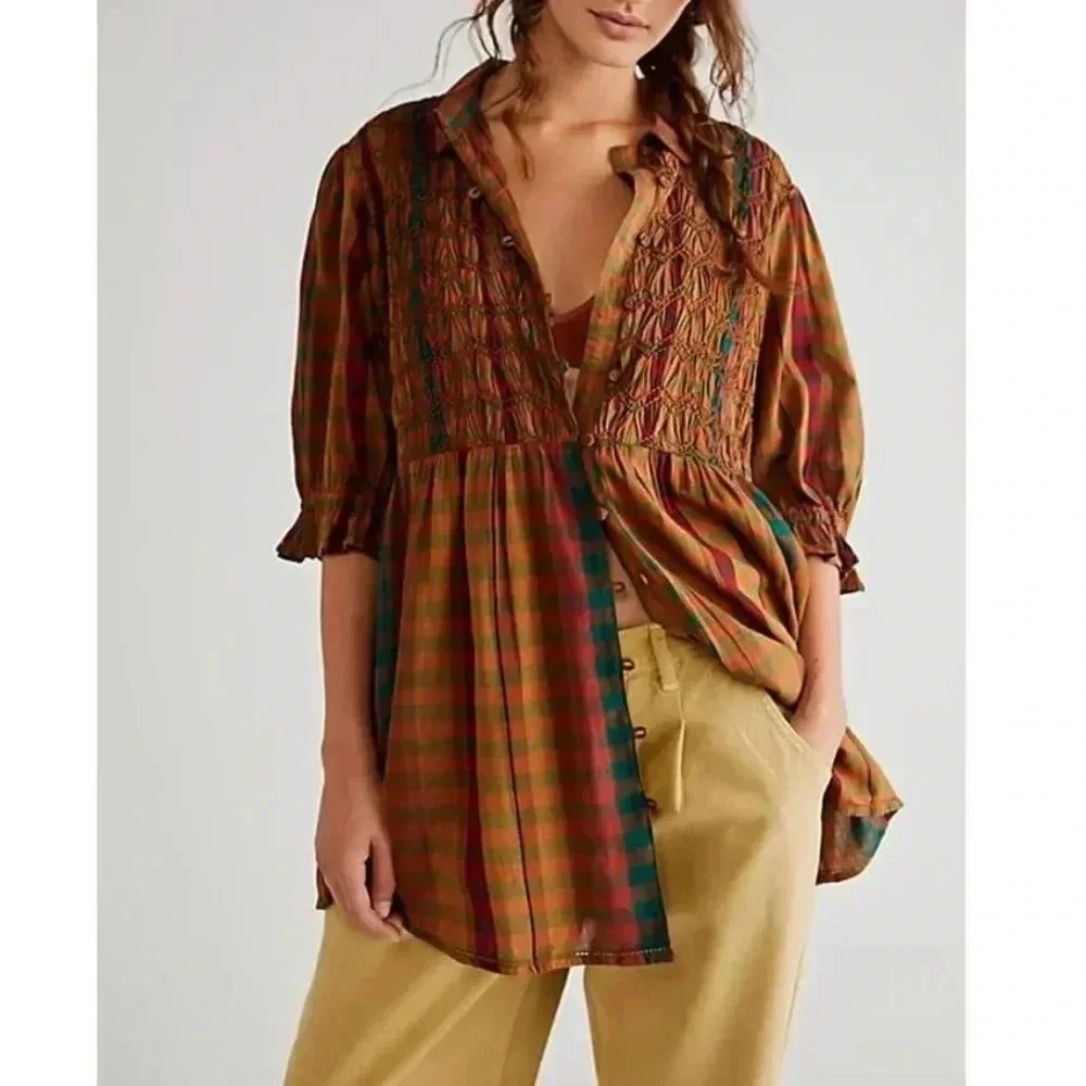 FREE PEOPLE Charlotte Plaid Tunic XS